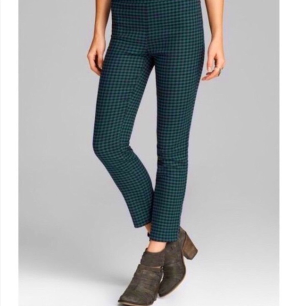 Free People High Waisted Green/Black Plaid Pants